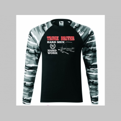 TRUCK DRIVER  - hard Men, hard Work  " Kamionista "  Pánske tričko (nie mikina!!) s dlhými rukávmi vo farbe " metro " čiernobiely maskáč gramáž 160 g/m2 materiál 100%bavlna